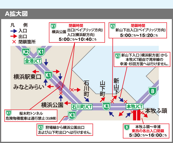 大会に伴い閉鎖される首都高速等出入口